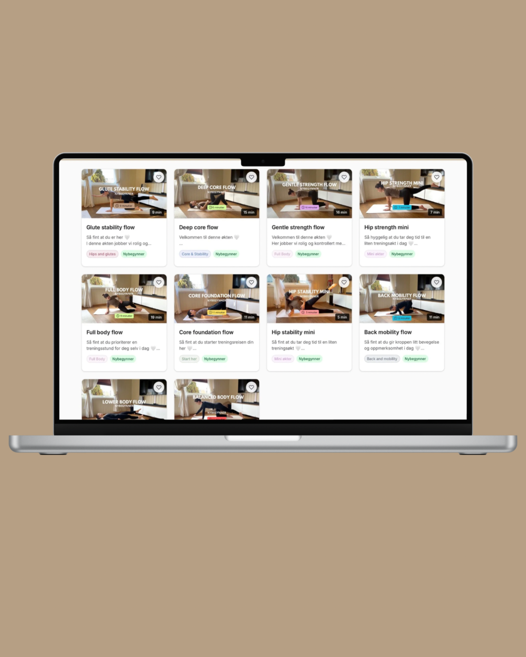 Sofiepilates videobibliotek på desktop